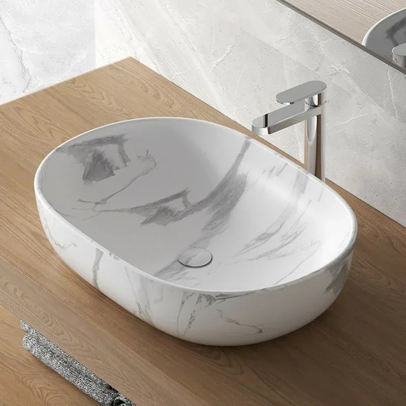 Piletta di scarico clic clac effetto marmo bianco con e senza troppopieno