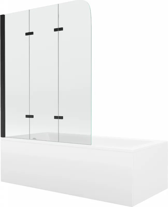 Mexen Cubik vasca da bagno rettangolare 160 x 70 cm con rivestimento e paravento a 3 ante 120 cm, trasparente, nero