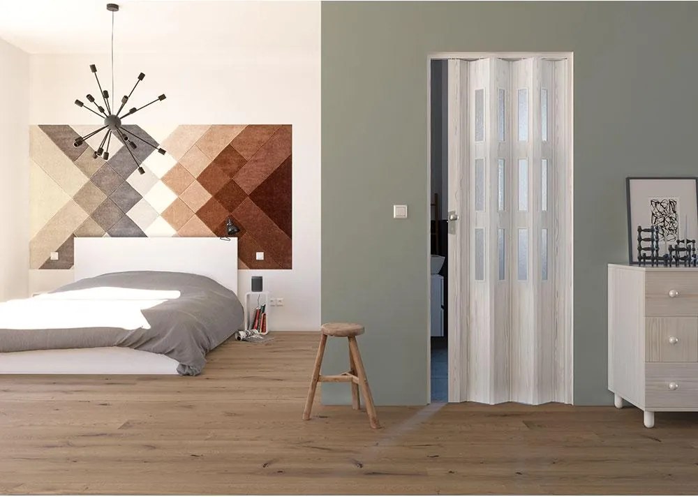 Porta a Soffietto da Interno 88,5x214 cm in PVC con Vetro Florance Pino Sbiancato...