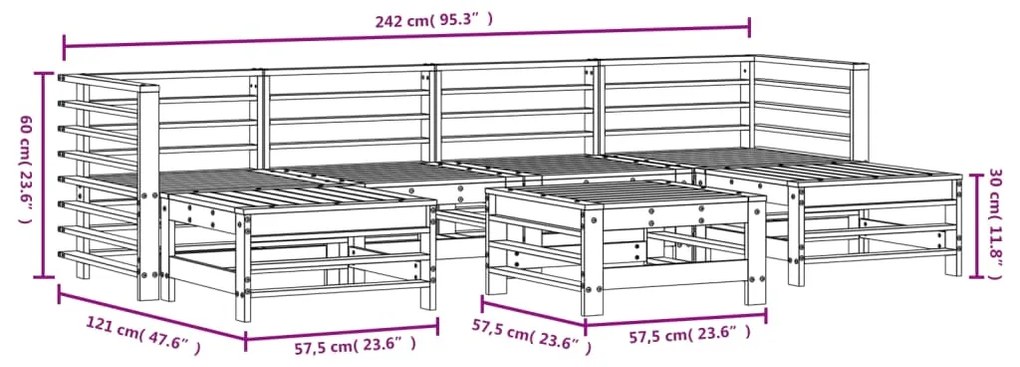 Set Salotto da Giardino 7 pz in Legno Massello di Pino