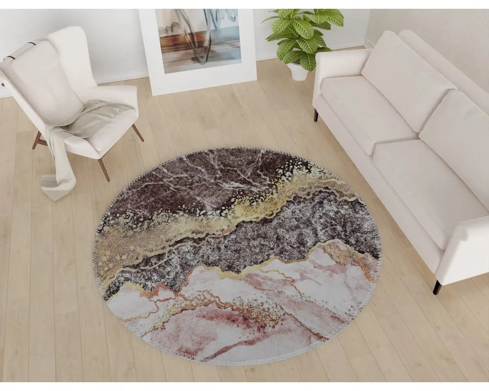 Tappeto rotondo lavabile in marrone-oro ø 100 cm - Vitaus