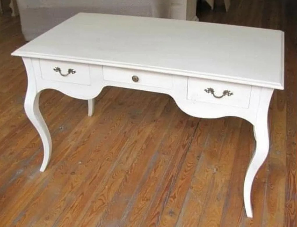 Scrivania classica in legno massello bianco opaco 130 cm