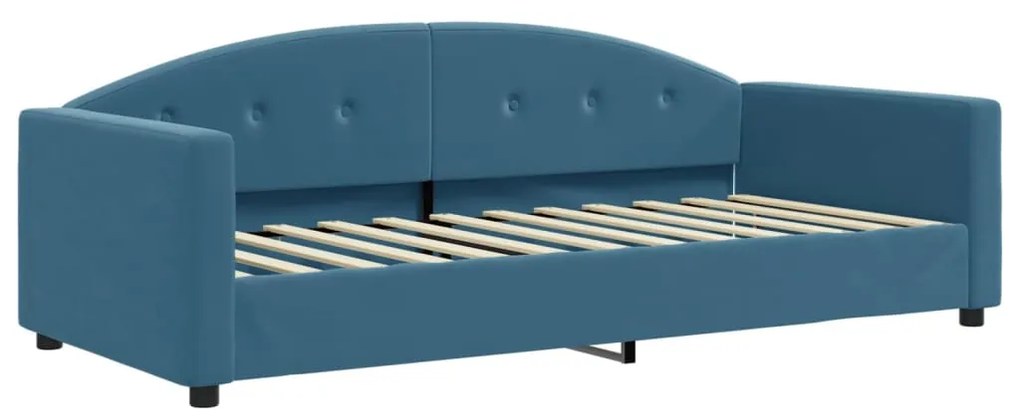 Divano letto estraibile con cassetti blu 90x200 cm in velluto