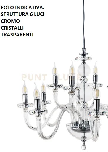 Lampadario bach 6 luci cristallo e finitura cromo attacco e14