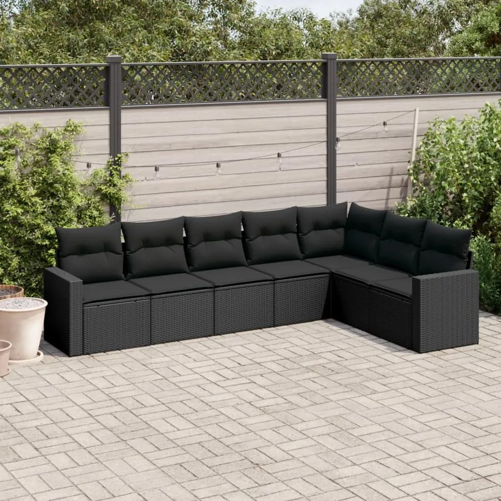 Set divani da giardino con cuscini 7pz nero polyrattan