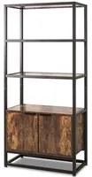 Edo - Libreria scaffale in stile industriale con 3 ripiani a vista e 2 ante, 76x33xH163 cm