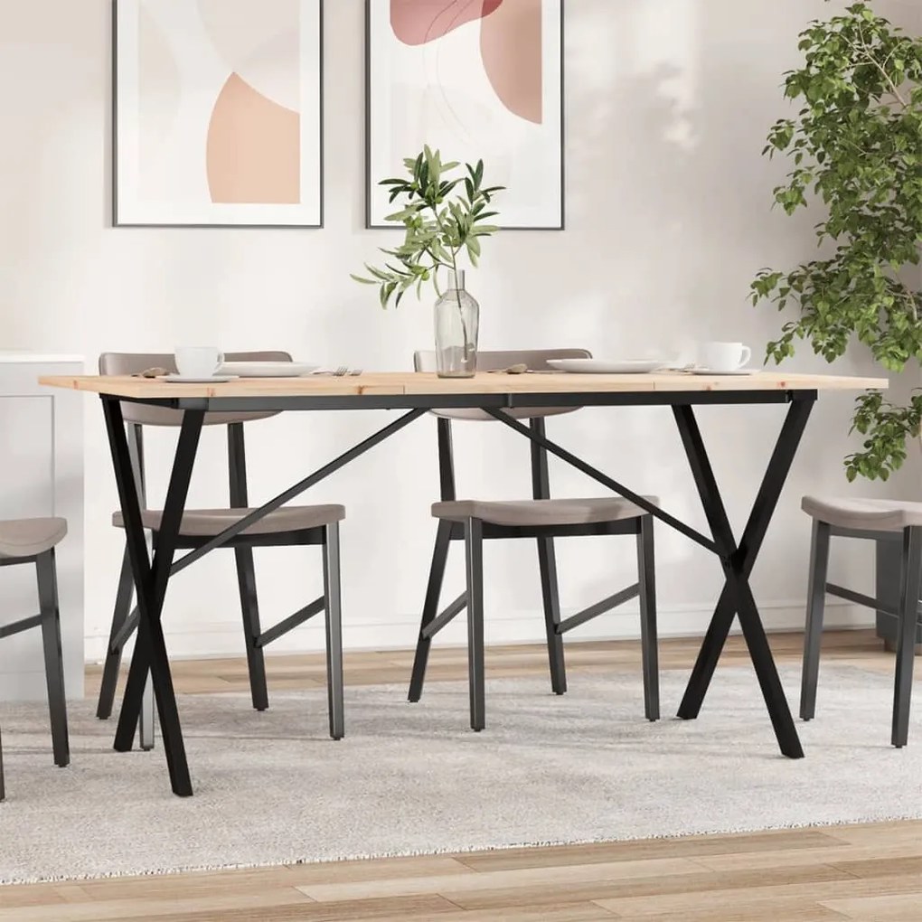 Tavolo Da Pranzo Telaio A X 140x80x75 Cm Legno Pino E Acciaio /