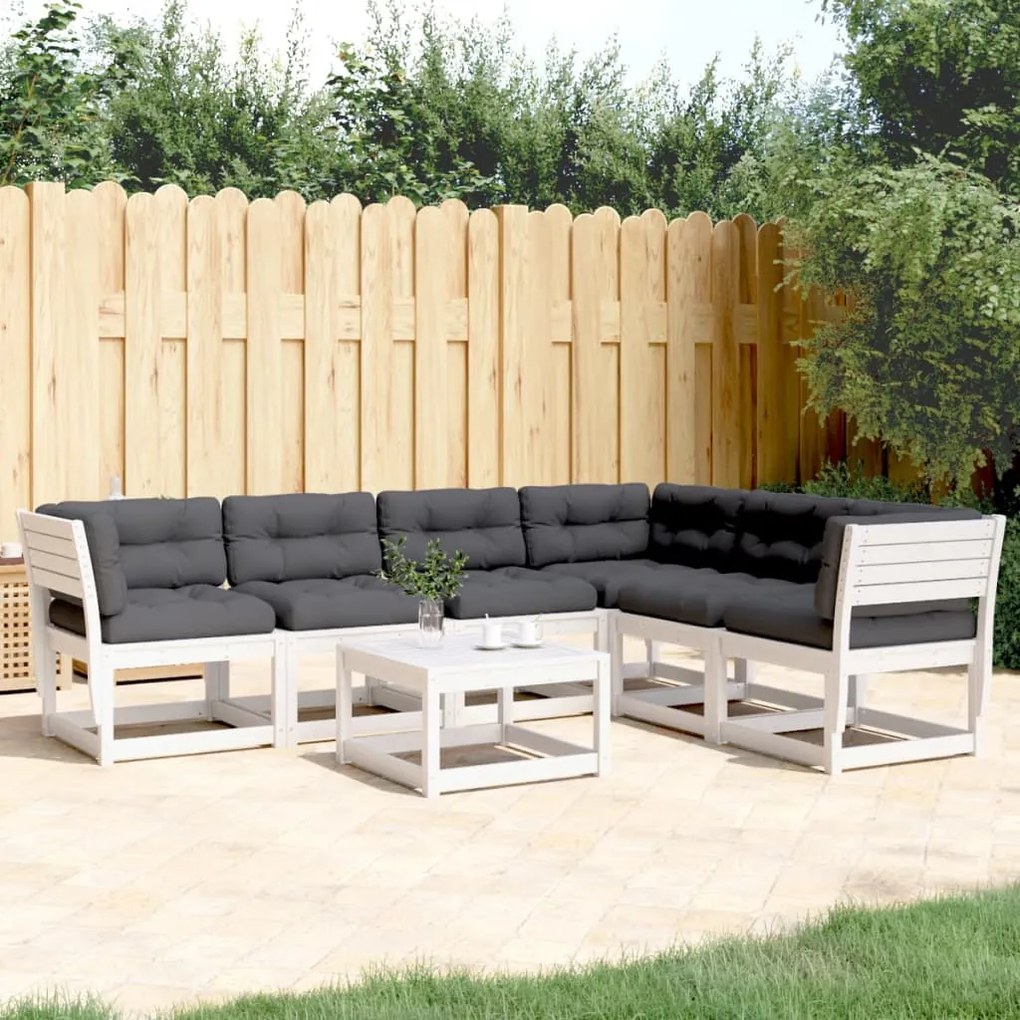 Set divani giardino 6pz con cuscini bianco legno massello pino