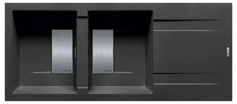 Lavello integrato 2 vasche con gocciolatoio laterale destro o sinistro PYRAMIS Kartesio granito L 50 x L 116 cm nero