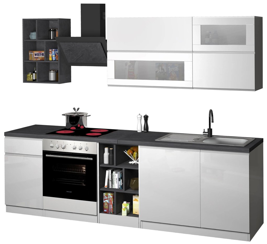 Cucina Lineare Bianca SOLE 256 cm – Moderna, Soft Close, Made in Italy