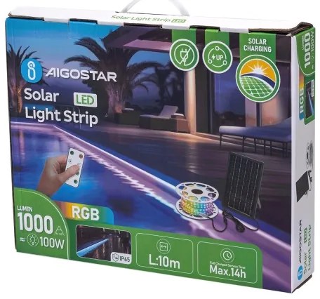 Aigostar - LED RGB Striscia solare dimmerabile LED/10W/3,2V 10 m IP65 + +TC