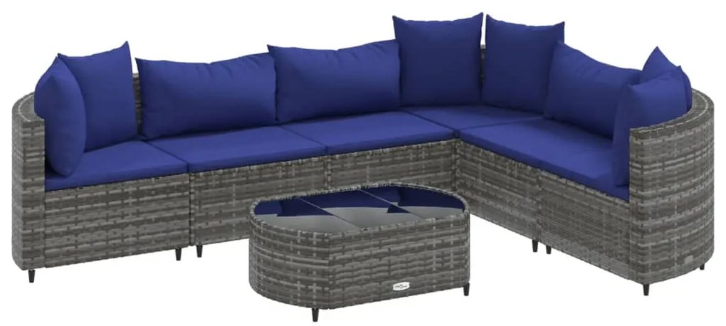 Set divani da giardino 7 pz con cuscini grigio in polyrattan