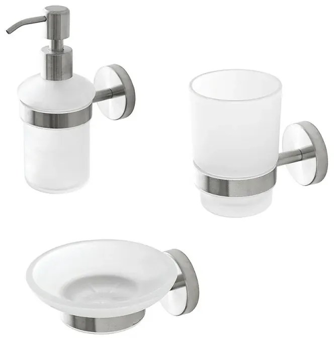 Set accessori a muro 3 pezzi in acciaio inox satinato e viti incluse Galassia
