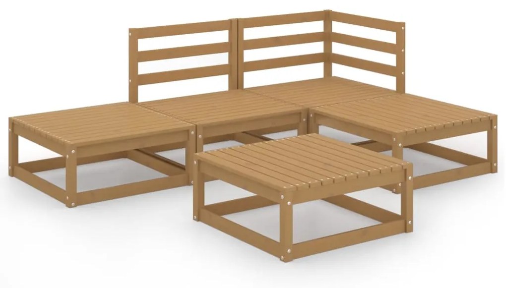 Set Divani da Giardino 5 pz Miele in Legno Massello di Pino