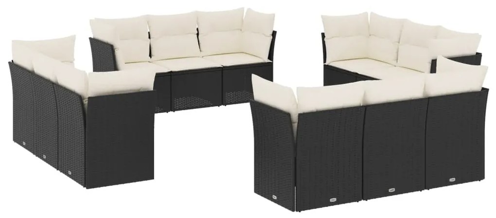 Set divani da giardino 12 pz con cuscini nero in polyrattan