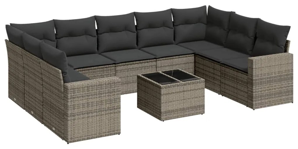 Set divano da giardino 10 pz con cuscini grigio in polyrattan