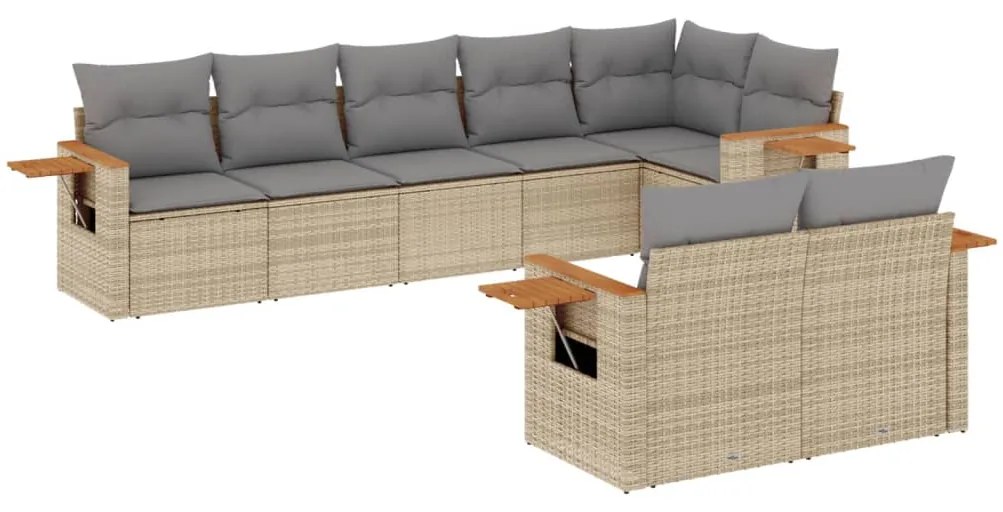 Set divano da giardino 8 pz con cuscini beige in polyrattan