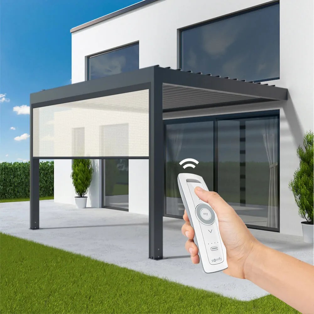 Pergola con sensore vento, sole e pioggia, pergola addossata con sensori meteorologici wireless, alluminio, 1000x1600 mm