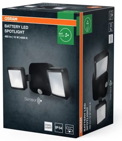 Osram - Proiettore da parete LED per esterni con sensore BATTERY 2xLED/5W/4xD IP54