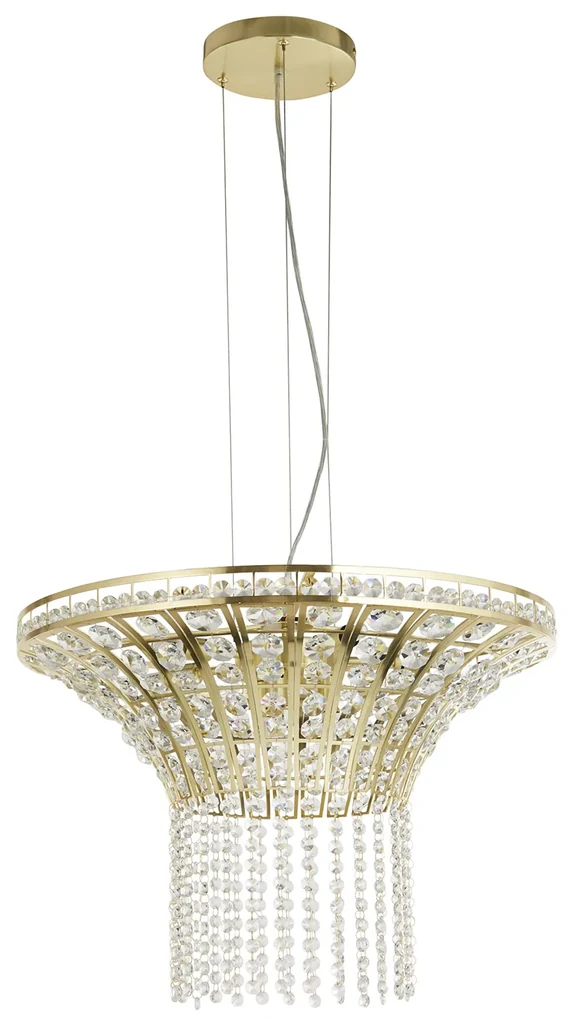 Lampadario Classico Gemma Acciaio Ottone Cristallo 8 Luci G9