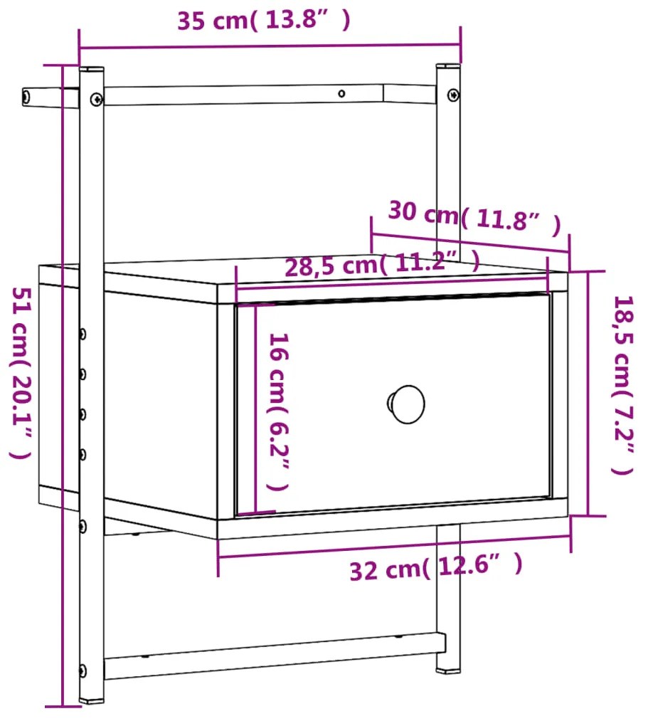 Comodini a Muro 2 pz Rovere Fumo 35x30x51 cm Legno Multistrato