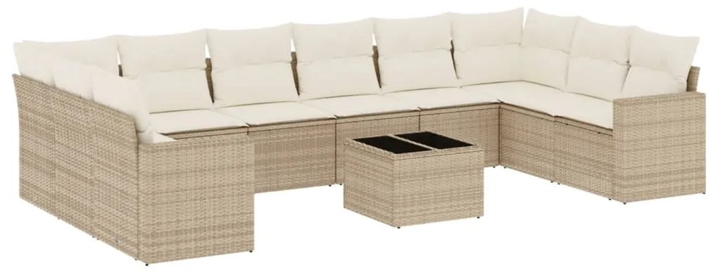 Set divani da giardino 11 pz con cuscini beige in polyrattan