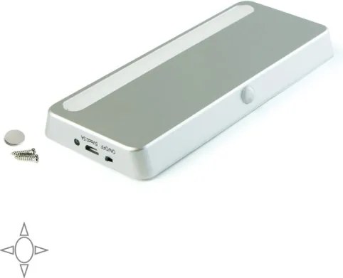 Luce LED ricaricabile con sensore di movimento e luce bianca naturale in plastica grigio metallizzato