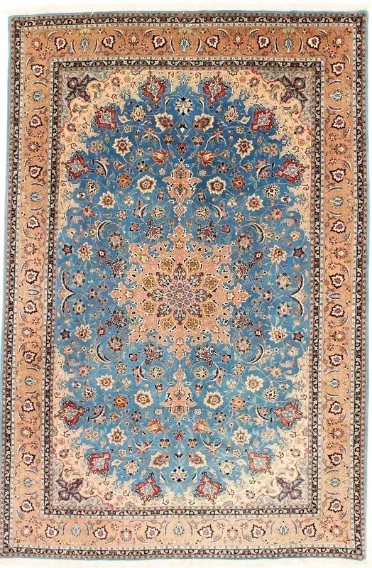 Tabriz Tappeto 300x200 Blu (Iran) Annodato A Mano