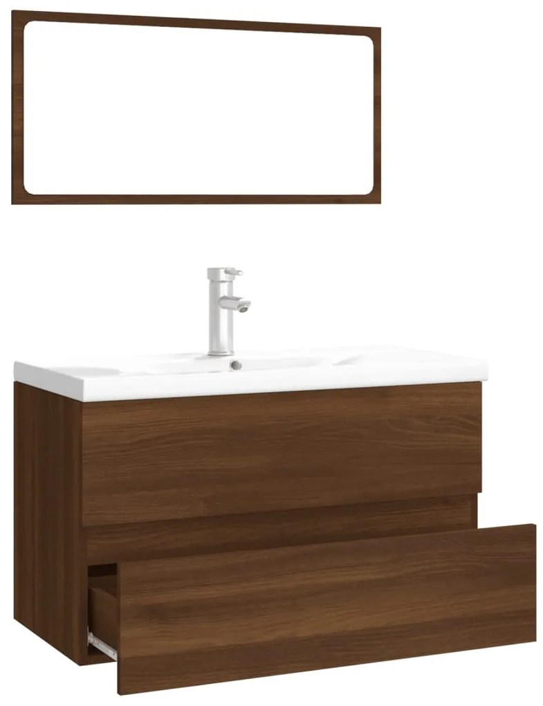 Set mobili da bagno rovere marrone in legno multistrato