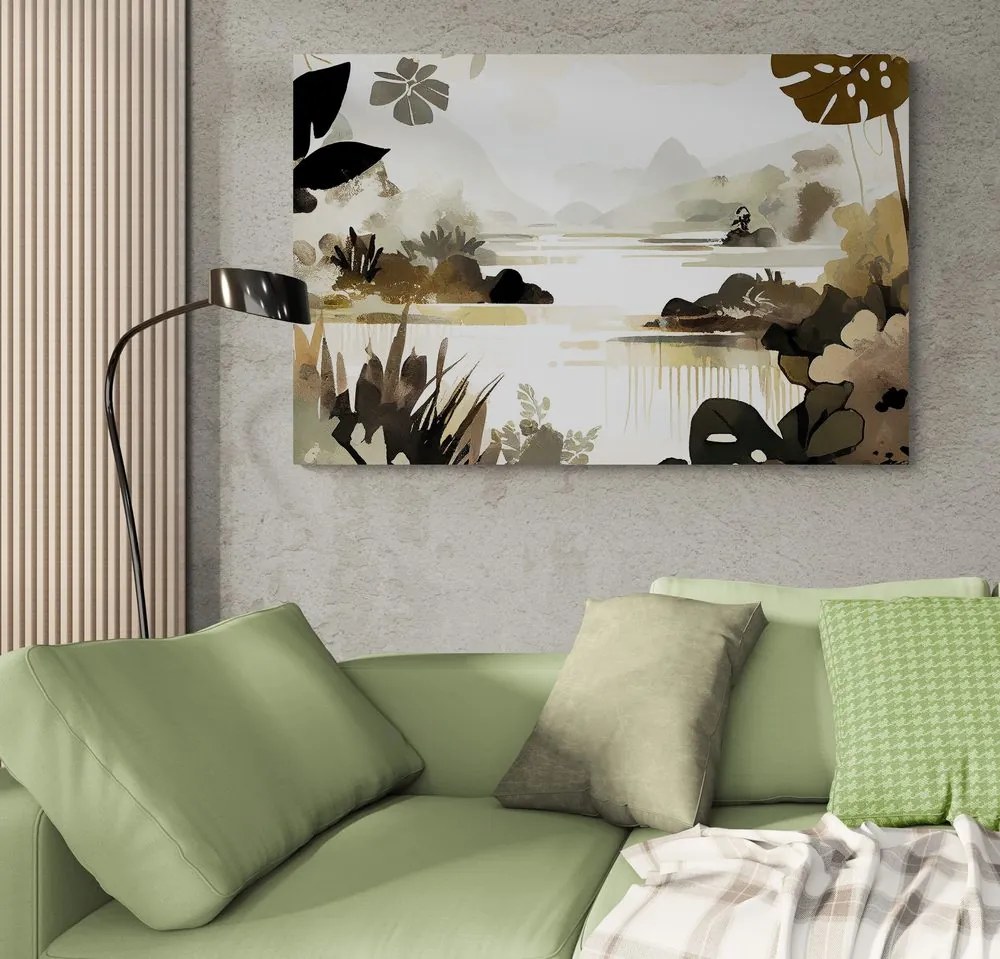 Quadro su tela – Lago nella giungla