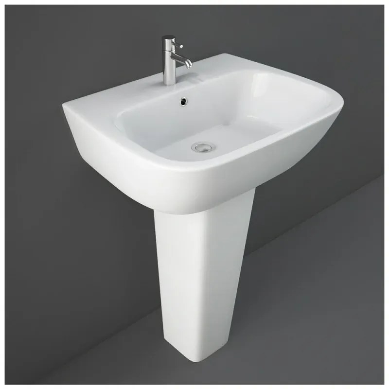 Lavabo bagno Rak serie One 60x46 cm con colonna in ceramica lucida