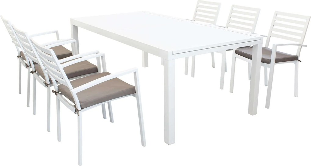 DEXTER - set tavolo in alluminio cm 200/300 x 100 x 74 h con 6 poltrone Dexter