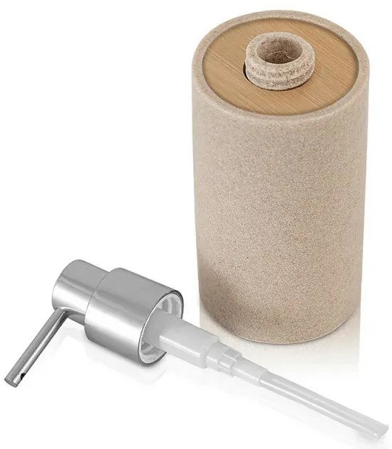 Dispenser per sapone liquido Sahara, in resina beige con particolari in bamboo