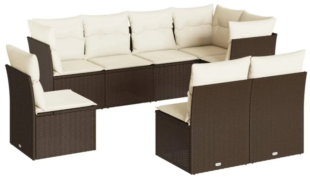 Set divani da giardino 8 pz con cuscini marrone in polyrattan