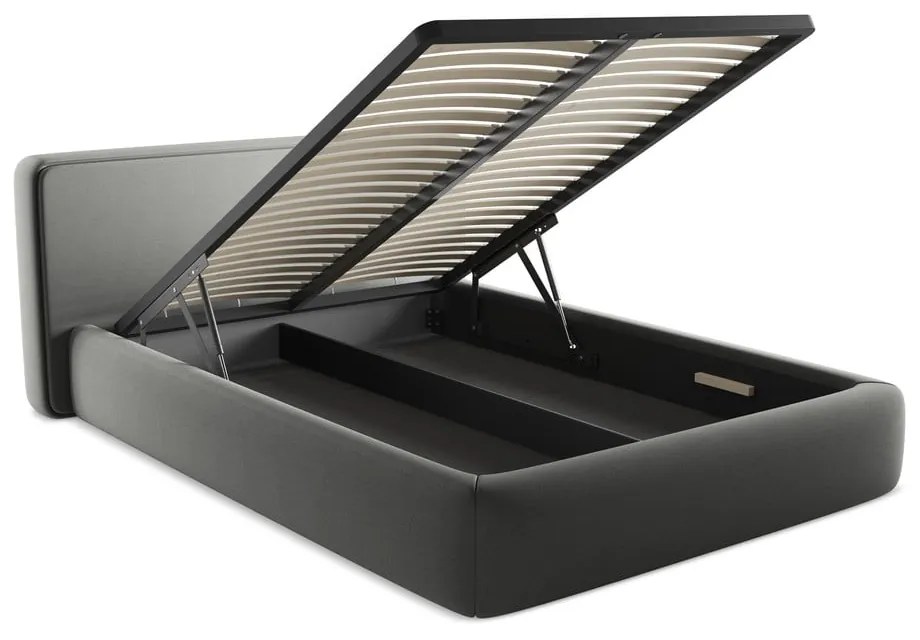 Letto matrimoniale imbottito grigio con contenitore con griglia 140x200 cm Kiana - Makamii