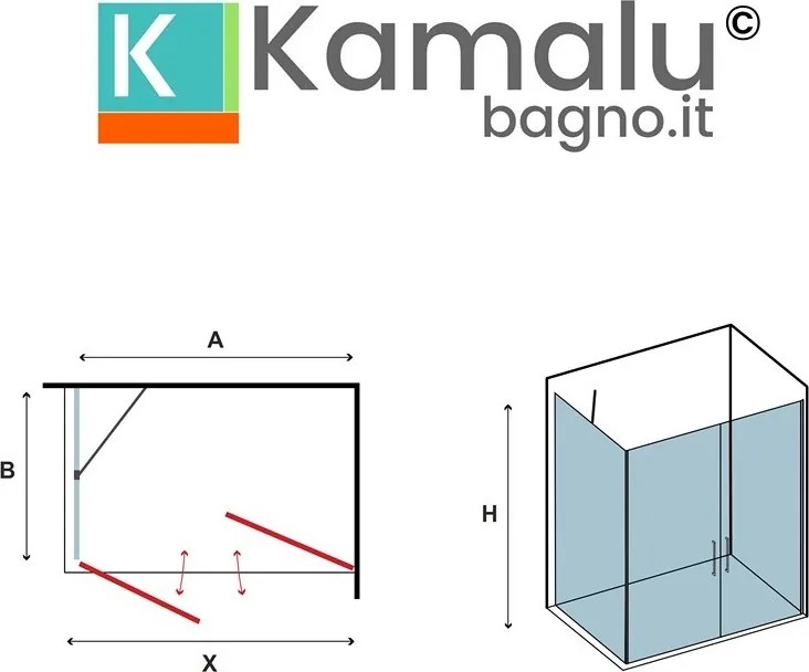 Kamalu - Box doccia 80x70 nero apertura saloon altezza 200h | KS2800AS