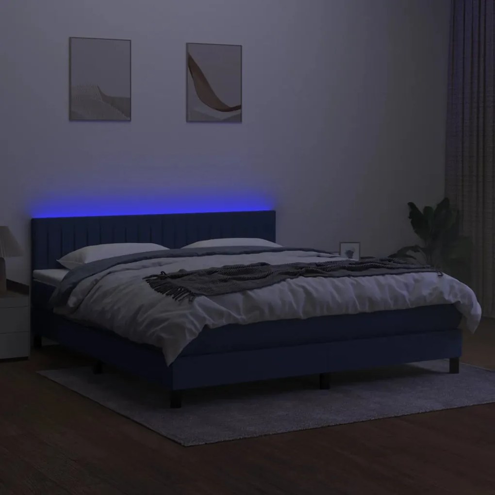 Letto a molle con materasso e led blu 180x200 cm in tessuto