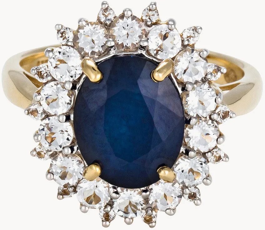 Anello in oro giallo con zaffiri e topazi Soleil Bleu