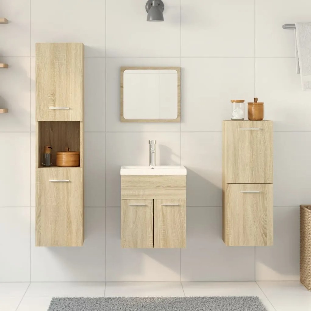 Set mobili da bagno 4 pz rovere sonoma in legno multistrato