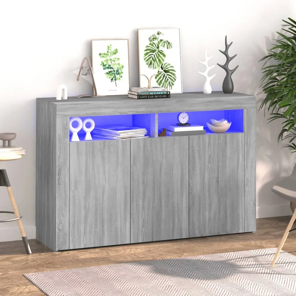 Credenza con luci led grigio sonoma 115,5x30x75 cm