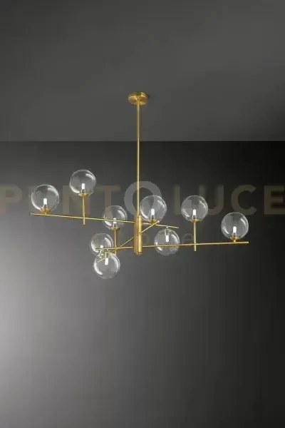 Pyrex lampadario da soffitto in vetro e metallo ottone brunito 9 lu...