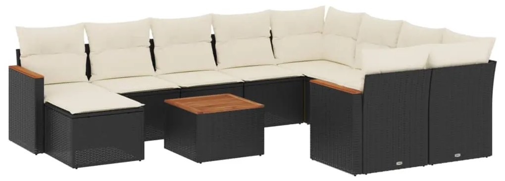 Set divani da giardino 11 pz con cuscini in polyrattan nero