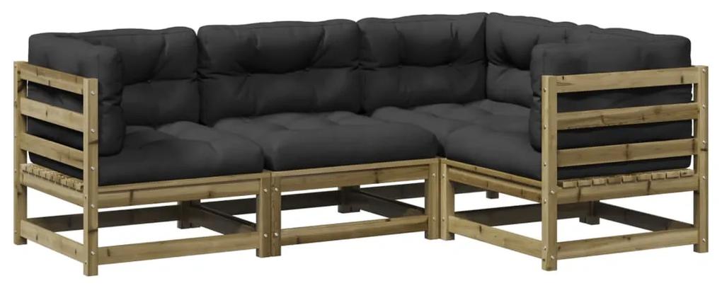 Set divani da giardino 4pz con cuscini legno impregnato di pino
