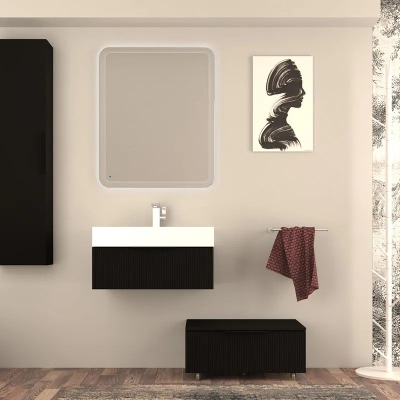 Mobile da bagno sospeso sotto lavabo Modula di BADEN HAUS L 70 x H 25 x P 44 cm nero cannettato opaco, 1 cassetto