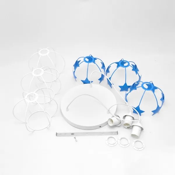Lampadario a sospensione per bambini STARS 3xE27/15W/230V blu/bianco