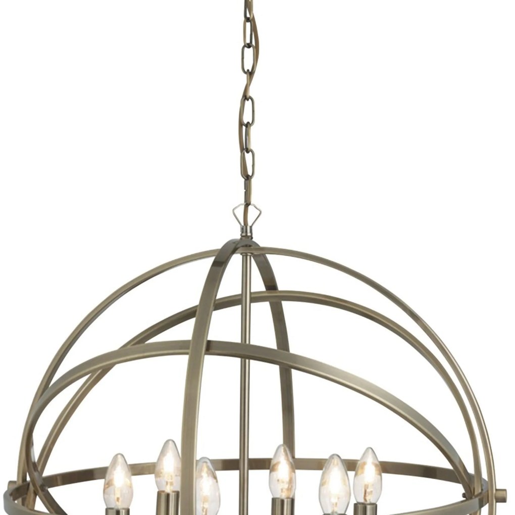 Lampadario Industrial-Nordico Orbita Acciaio Ottone 6 Luci E14