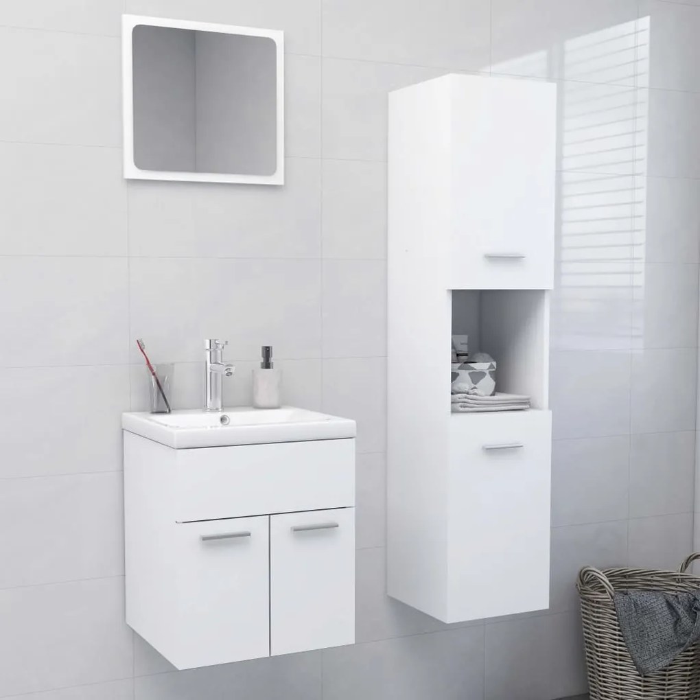 Set Mobili Da Bagno Bianco İn Legno Multistrato /
