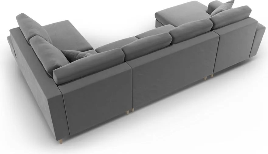 Divano angolare grigio chiaro allungabile e con contenitore (con penisola a destra/a U) con rivestimento in velluto Kyoto – Cosmopolitan Design