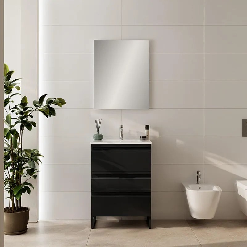 Mobile bagno sospeso con lavabo Pull L 60 x H 56 x P 39.5 cm grafite in mdf 3 cassetti per vasca centrale , piedini non inclusi