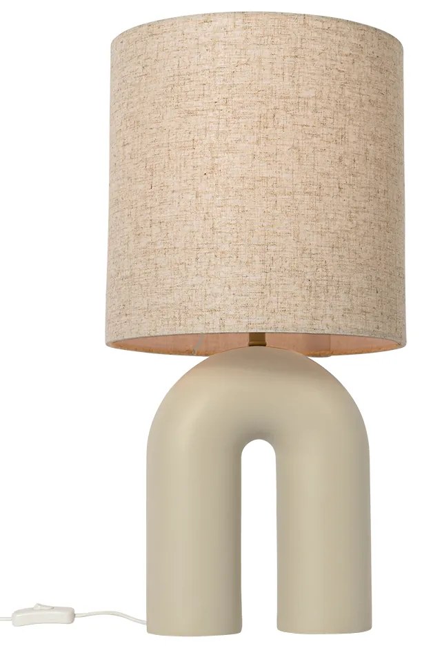 Lampada da tavolo scandinava beige con paralume in lino beige - Lotti